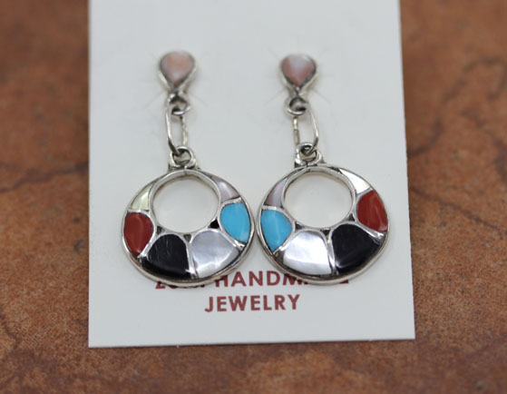 Zuni Silver Multi_Stone Circle Earrings