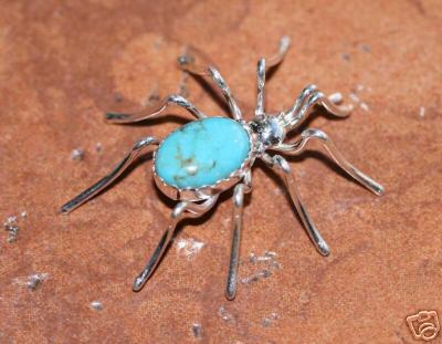 Navajo Indian Turquoise Spider Pin by E. Spencer