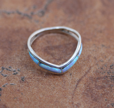 Zuni Silver Created Opal Ring Size 6 1/2