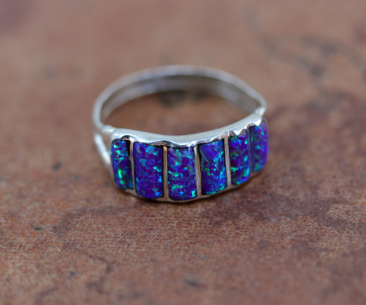 Zuni Silver Created Opal Ring Size 6 1/2