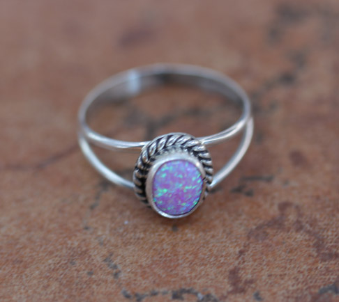 Navajo Silver Created Opal Ring Size 7