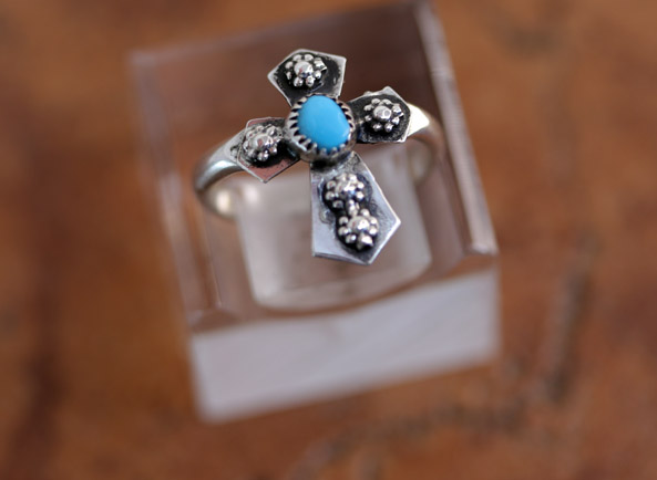 Navajo Silver Turquoise Cross Ring Size 6 1/2