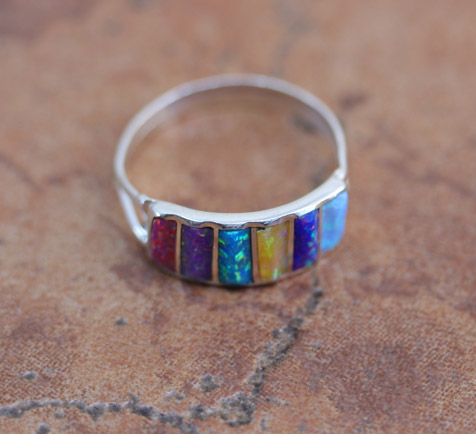 Zuni Silver Created Opal Ring Size 9