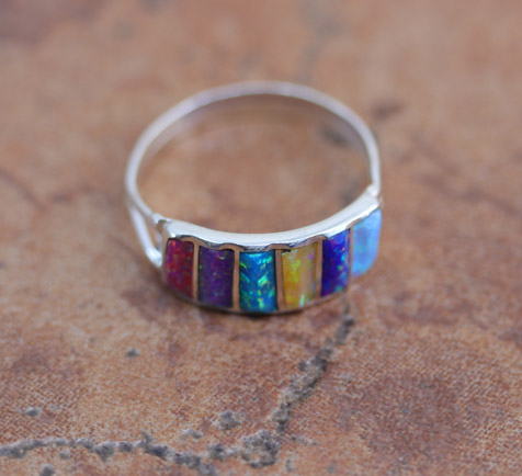 Zuni Silver Created Opal Ring Size 8