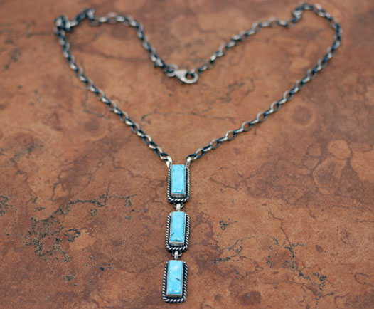 Navajo Silver Turquoise Lariat Necklace