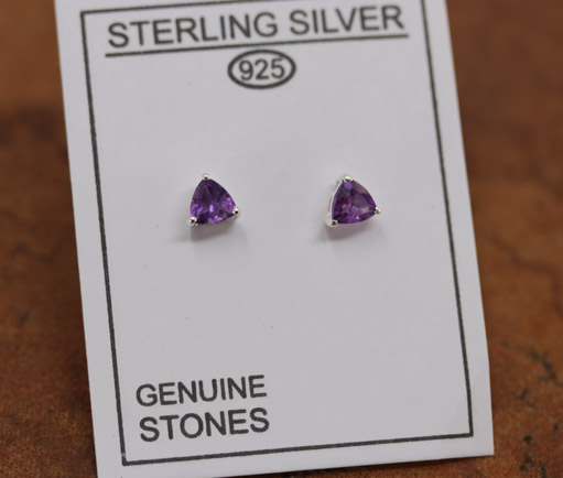 Sterling Silver Amethyst Trillion Cut Stud Earrings