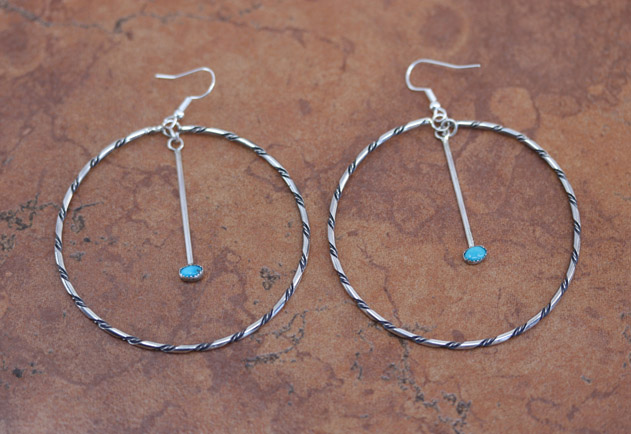 Navajo Silver Turquoise Hoop Earrings