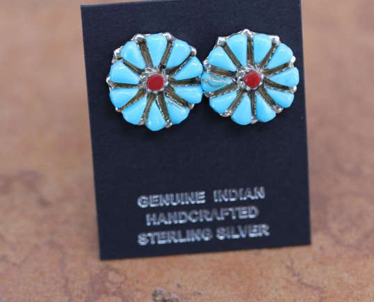 Navajo Sterling Coral Cluster Earrings