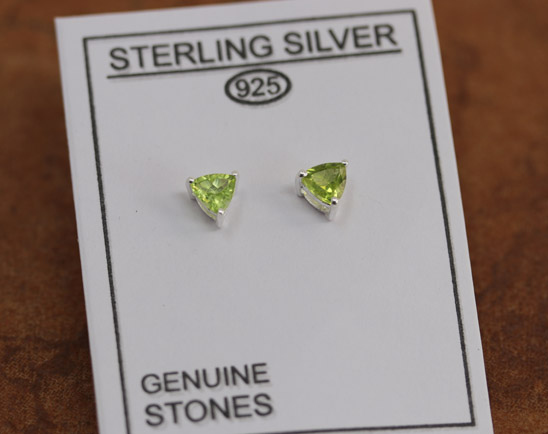 Sterling Silver Peridot Trillion Cut Stud Earrings