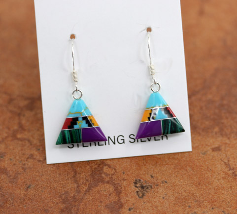 Sterling Silver Multi_Color Triangle Earrings