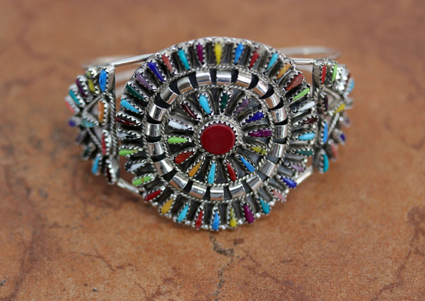 Navajo Silver Multi_Stone Cluster Bracelet