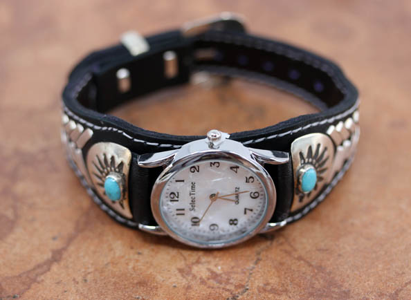 Navajo Leather Turquoise Mens Watch