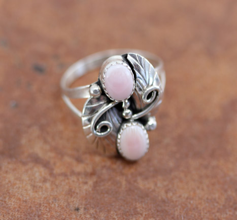 Navajo Silver Pink Quartz Ring Size 6 1/2