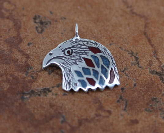Silver Turquoise Coral Eagle Pendant