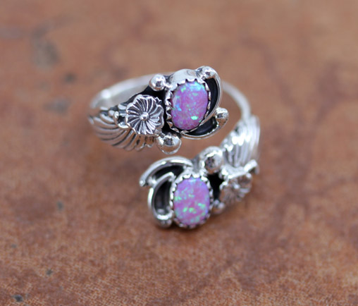 Navajo Silver Created Opal Spoon Ring Size 6_9