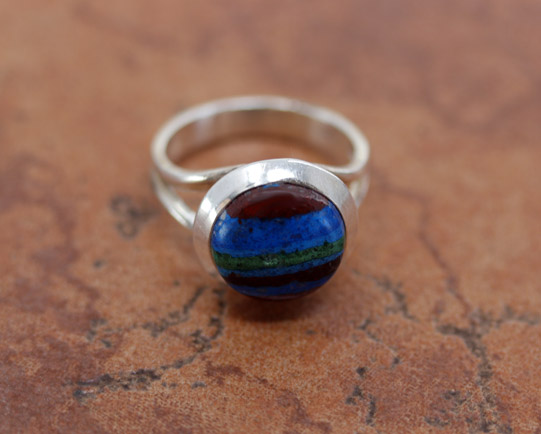 Sterling Silver Rainbow Calsilica Ring Size 9