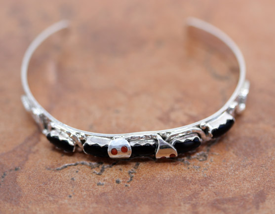 Zuni Silver Onyx Coral Bracelet by Effie C.