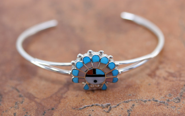 Zuni Silver Multi_Stone Sunface Bracelet