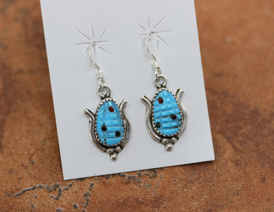 Zuni Silver Turquoise Corn Maiden Earrings