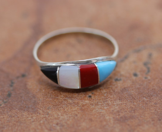 Zuni Silver Multi_Stone Ring Size 8