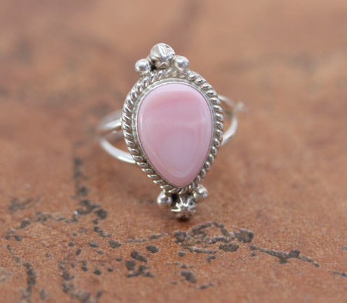 Navajo Silver Pink Quartz Ring Size 6