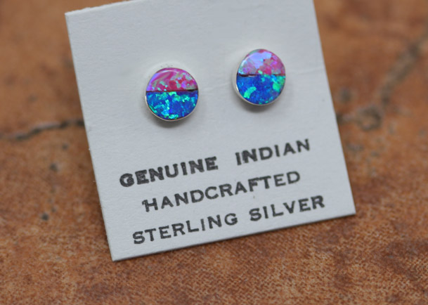 Zuni Silver Created Opal Earrings