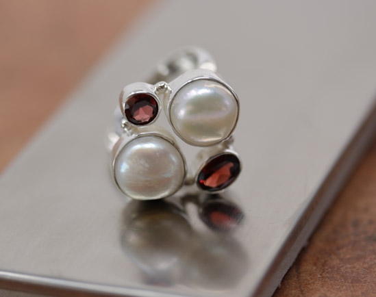 Sterling Silver Pearl Garnet Ring Size 8