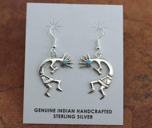 Navajo Silver Turquoise Kokopelli Earrings