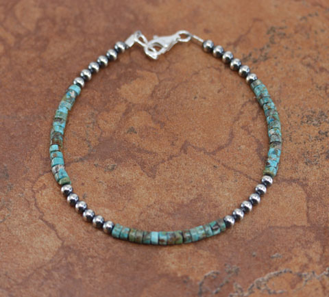 Navajo Pearl Silver Turquoise Heishi Bracelet