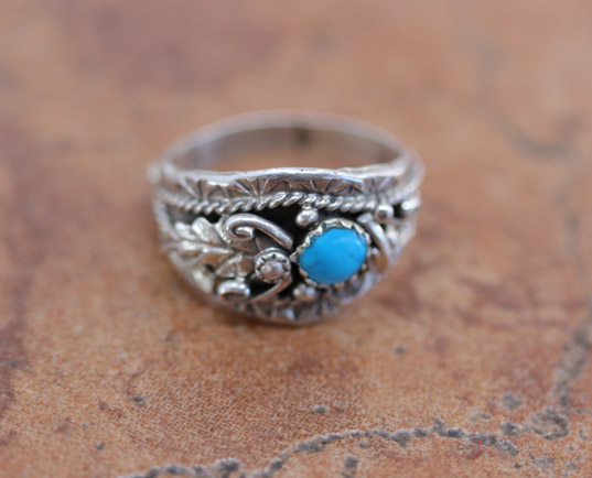 Navajo Silver Turquoise Ring Size 8 1/2