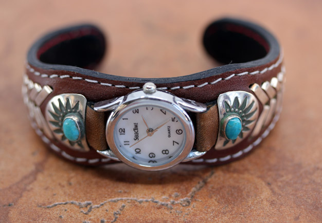 Navajo Leather Ladies Watch Bracelet