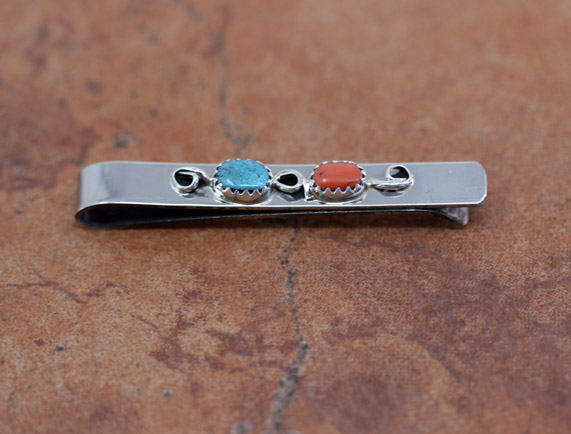 Navajo Silver Turquoise Coral Money Clip