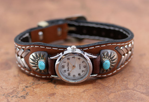 Navajo Leather Turquoise Ladies Watch