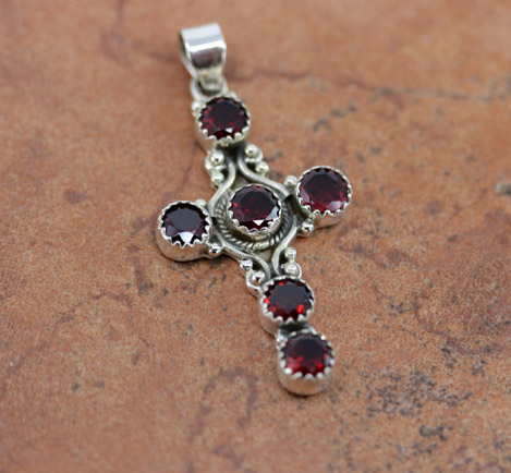 Silver Garnet Cross Pendant