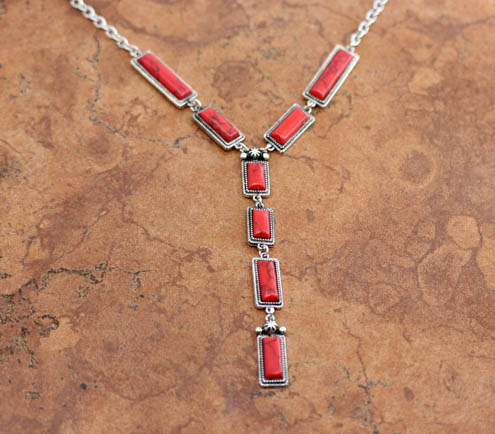 Southwest Coral Lariat Necklace