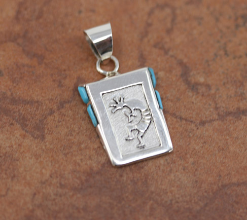 Navajo Silver Turquoise Kokopelli Pendant