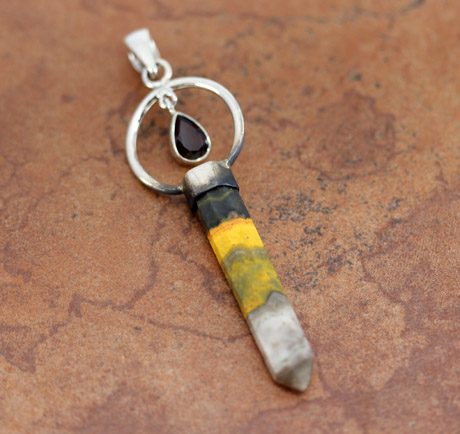 Sterling Silver Garnet Bumble Bee Jasper Pendant