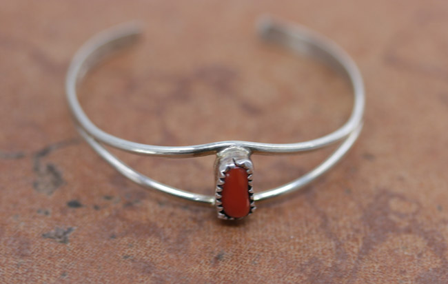 Navajo Sterling Coral Children's Bracelet