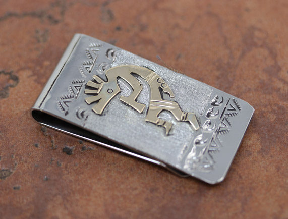 Navajo Silver Gold Kokopelli Money Clip by RJ