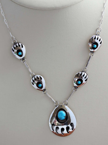Navajo Turquoise Bear Paw Necklace