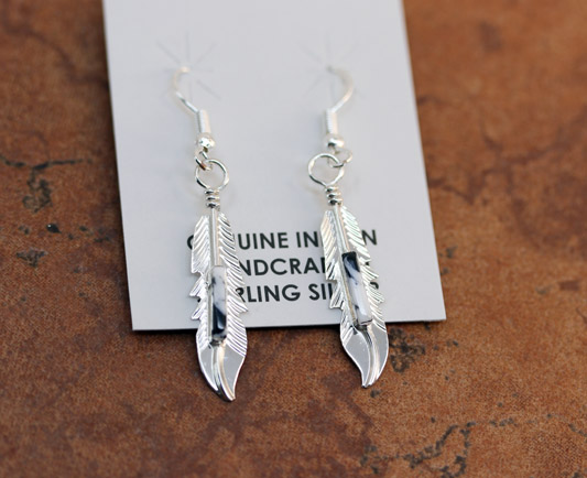 Navajo Silver White Buffalo Feather Earrings