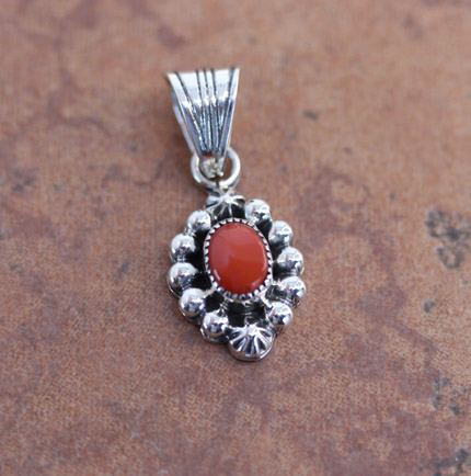 Navajo Sterling Silver Coral Pendant