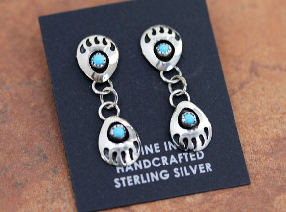 Navajo Turquoise Bear Paw Earrings