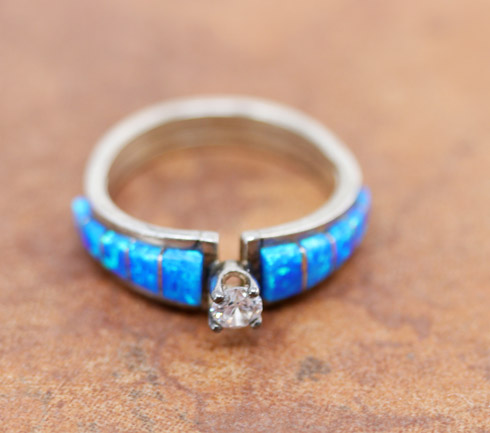 Zuni Silver Created Opal Ring Size 8 1/2