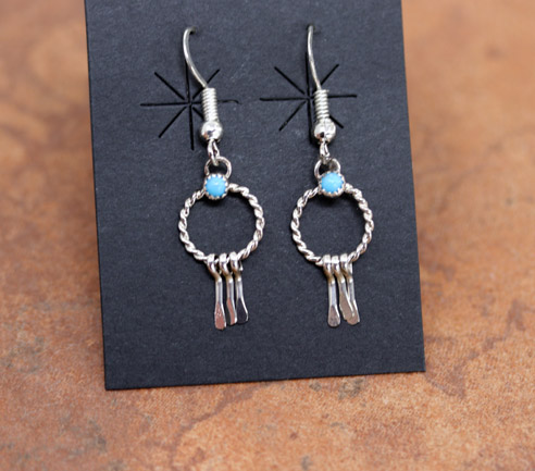 Navajo Silver Turquoise Circle of Life Earrings