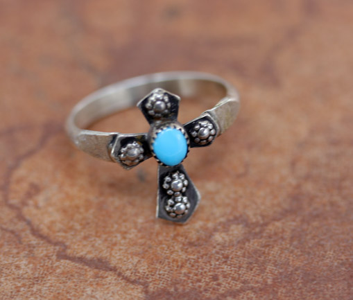 Navajo Silver Turquoise Cross Ring Size 7 1/2