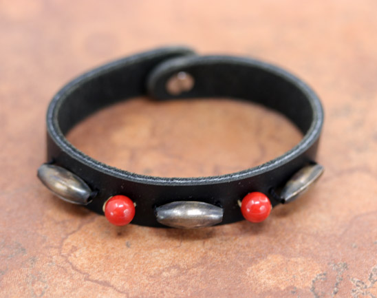 Navajo Leather Coral Bracelet