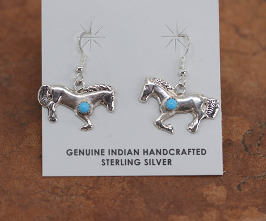Navajo Silver Turquoise Horse Earrings