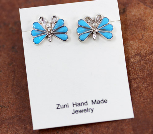 Zuni Silver Turquoise Butterfly Earrings