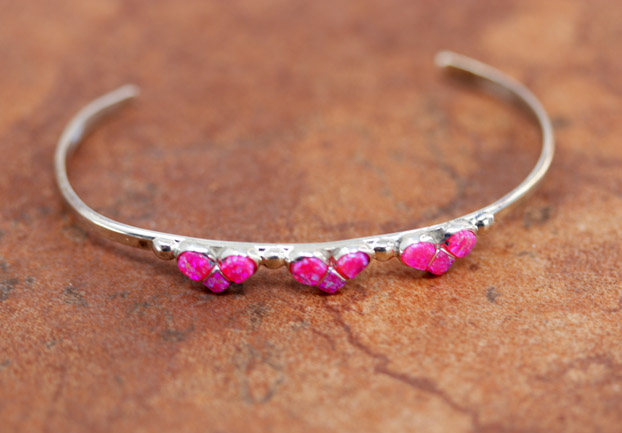 Zuni Sterling Silver Created Opal Heart Bracelet